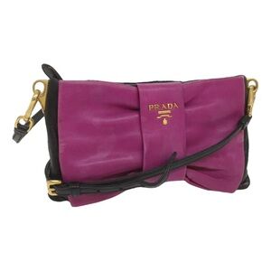 Prada Magenta Nappa Fiocco Leather Bow Crossbody with Black Strap